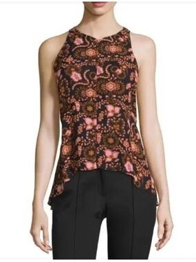 A.L.C. Stuart Silk Halter Tank Paisley Floral Black Pink Sz 12